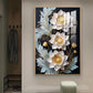 White Lotus With Golden Accents Glass Finish Vertical Wall Art