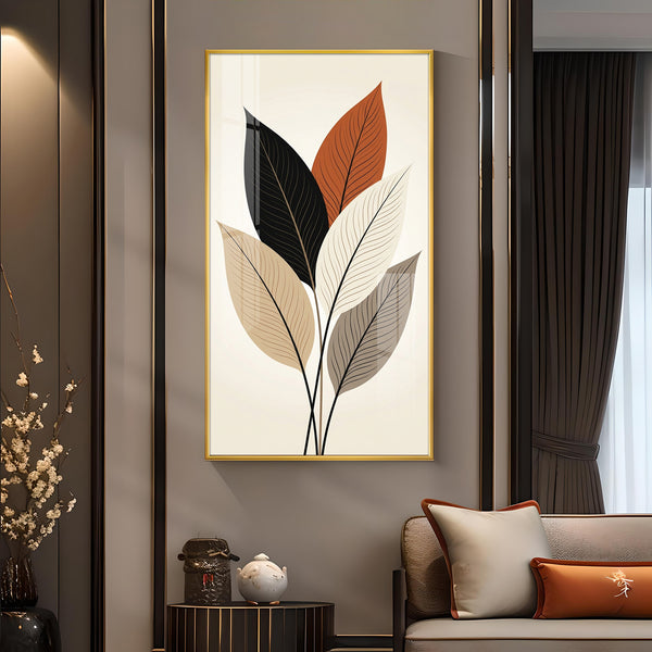 Colored Leaf Glass Finish Vertical Wall Art