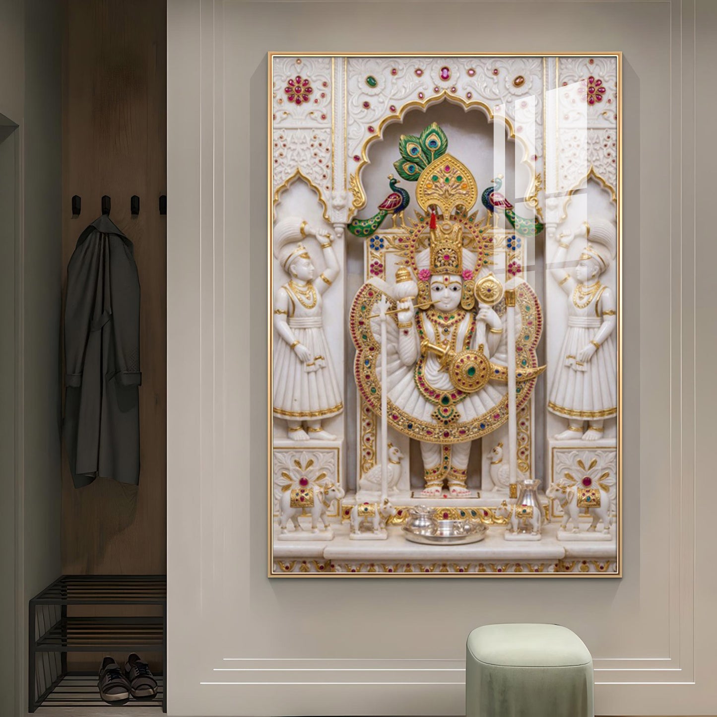 Shri Ranchor Raiji Glass Finish Vertical Wall Art