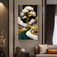Golden Serenity Tree Glass Finish Vertical Wall Art