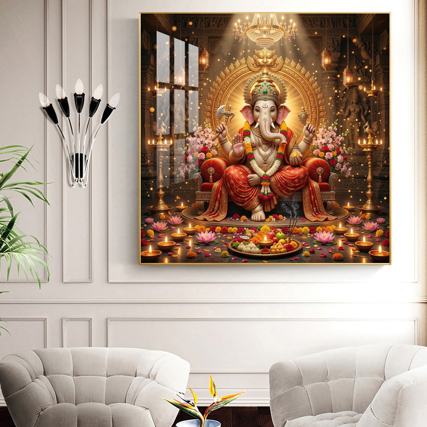 Hindu God Ganpati Ji Glass Finish Square Wall Art