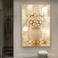 Golden Flowers With Vase Glass Finish Vertical Wall Art