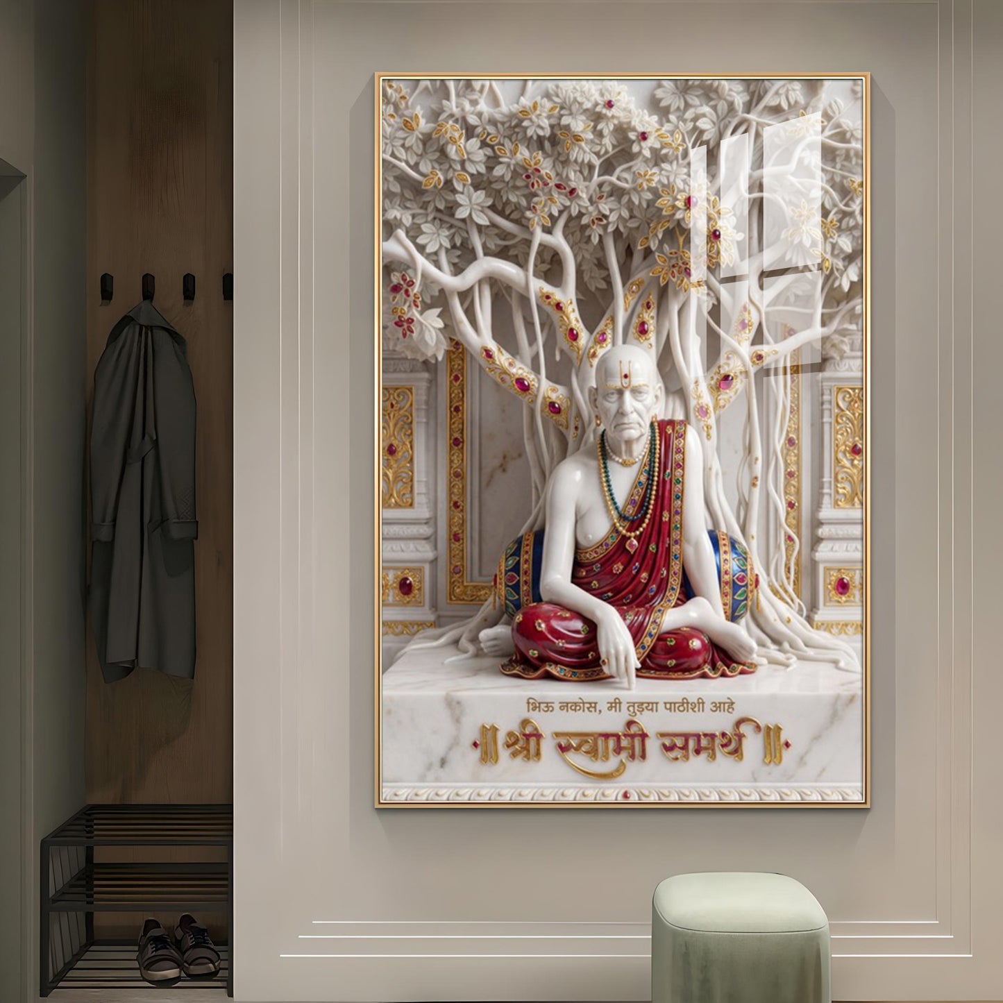 Hindu Saint Shree Swami Samarth Glass Finish Vertical Wall Art