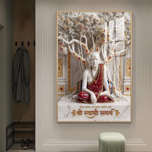 Hindu Saint Shree Swami Samarth Glass Finish Vertical Wall Art