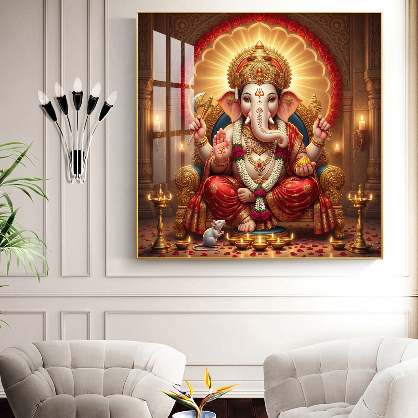 Hindu God Ganesha Ji Glass Finish Square Wall Art