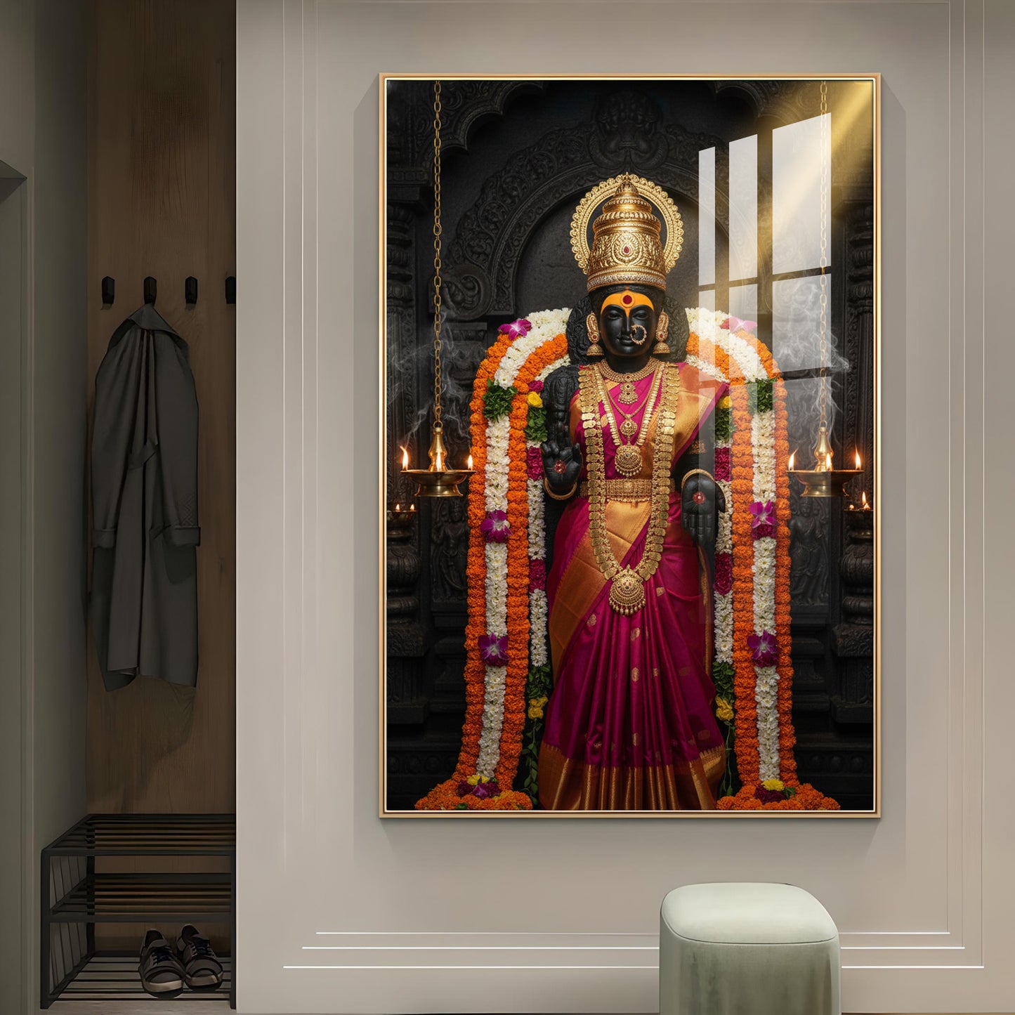 Goddess Annapoorna Devi Glass Finish Vertical Wall Art