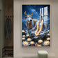 Lord Shiva Meditating Beside Nandi Glass Finish Vertical Wall Art