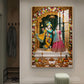 Lord Krishna and Radha Glass Finish Vertical Wall Art