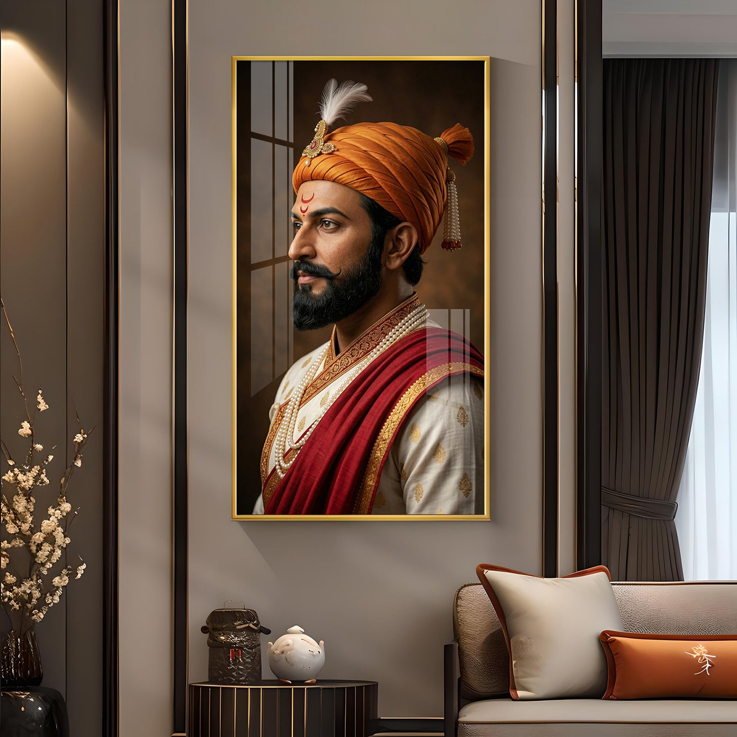 Maratha Chatrapati Shivaji Maharaj Glass Finish Vertical Wall Art