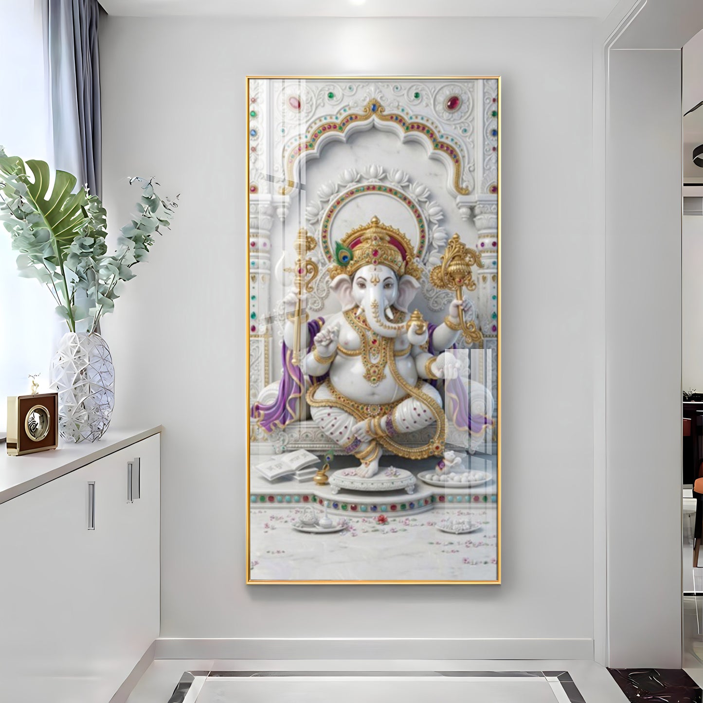 Lord Ganesha Ji Glass Finish Vertical Wall Art