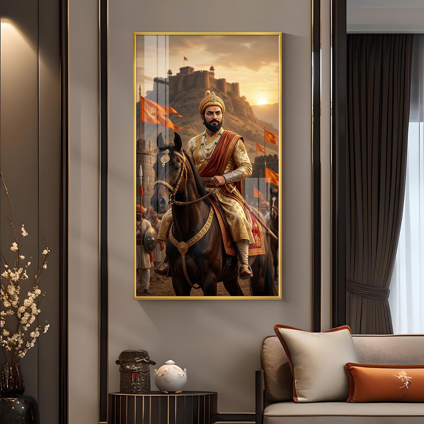 Victorious Chhatrapati Shivaji Maharaj Glass Finish Vertical Wall Art