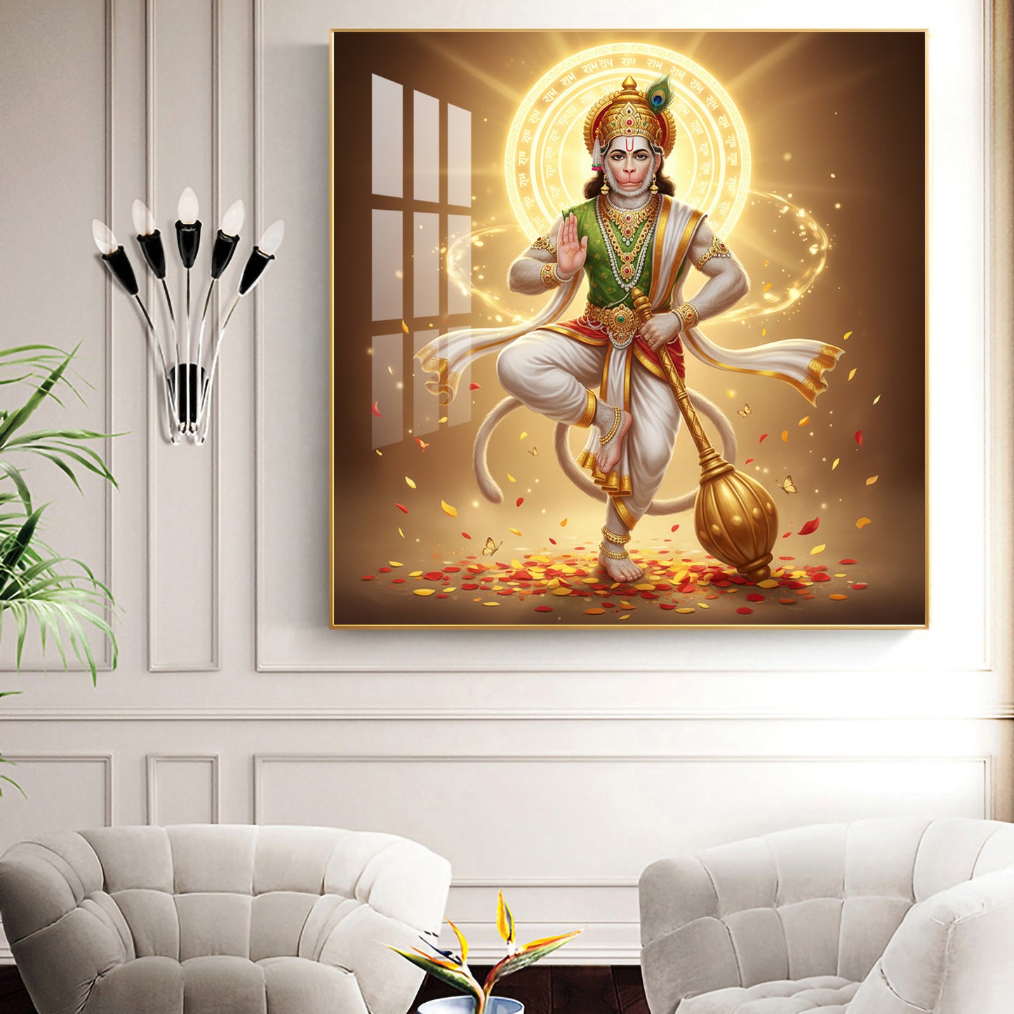 God Hanuman Ji Glass Finish Square Wall Art