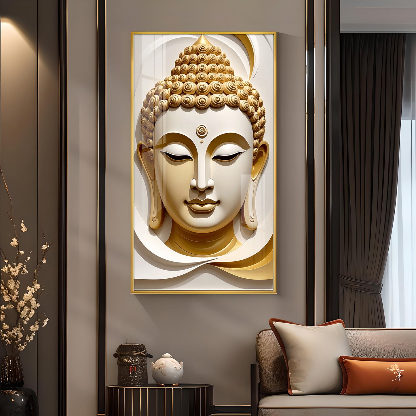 Divine Peace Buddha Glass Finish Vertical Wall Art