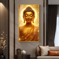 Golden Meditating Buddha Glass Finish Vertical Wall Art