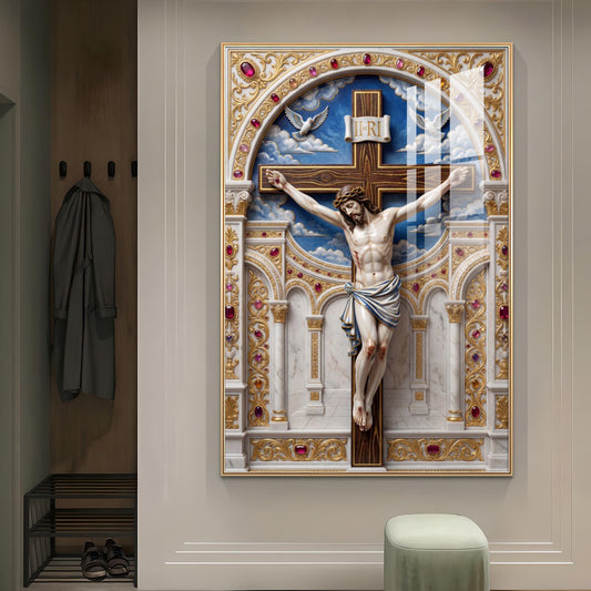 Embrace of the Cross Glass Finish Vertical Wall Art