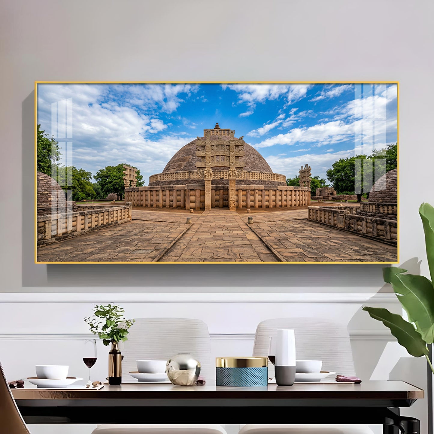 Stupa at Sanchi Glass Finish Horizontal Wall Art