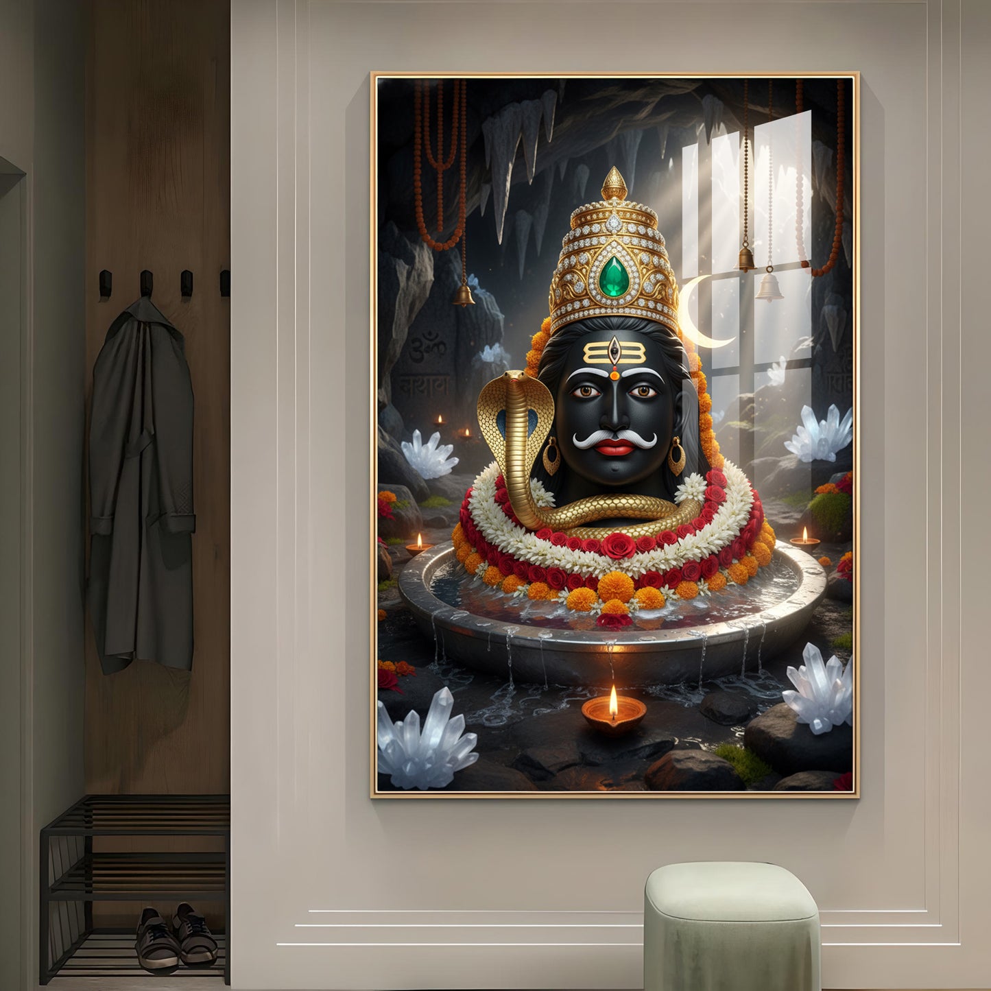 Lord Mahakal Glass Finish Vertical Wall Art