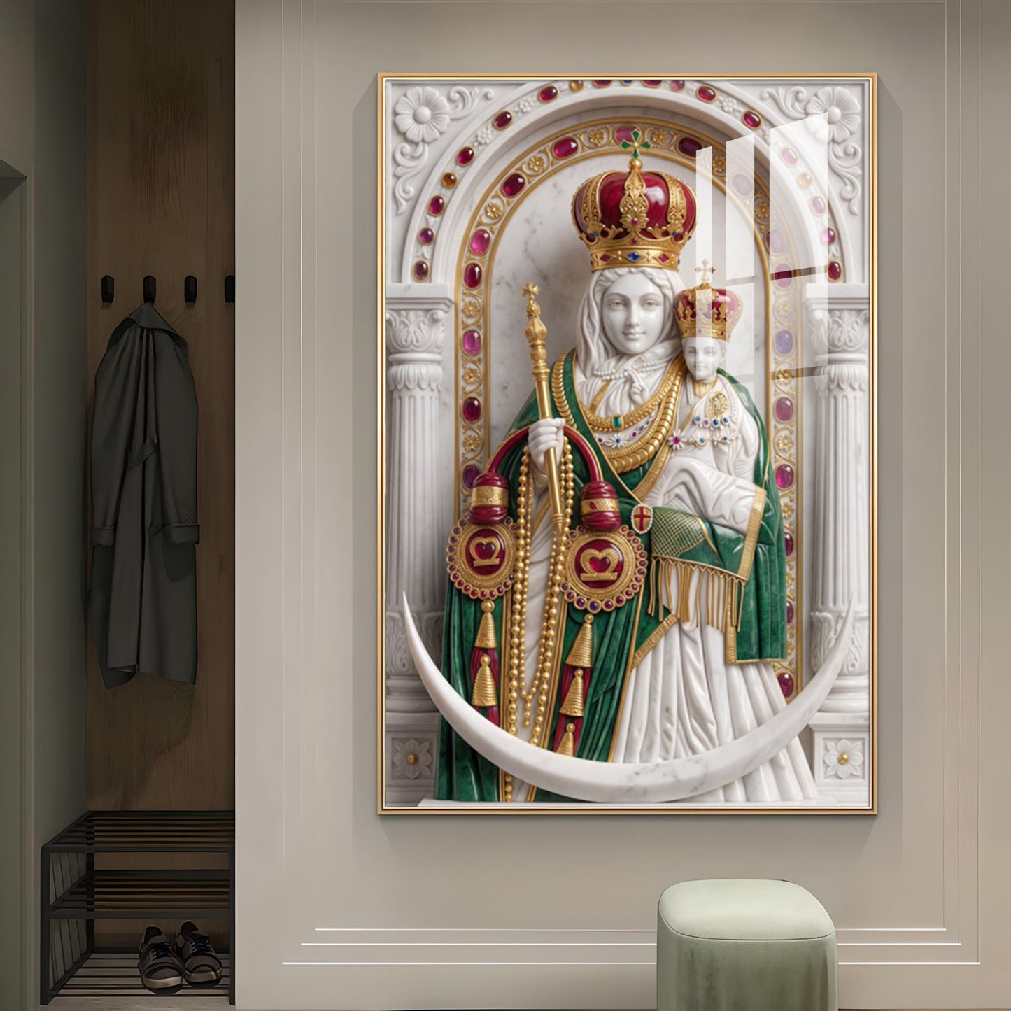 Velankanni Mother Mary Glass Finish Vertical Wall Art