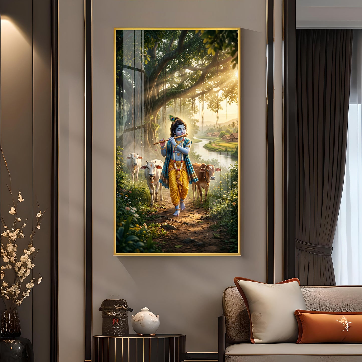 Lord Krishna Ji Glass Finish Vertical Wall Art