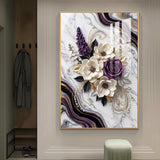 Beautiful Purple & White Flowers Glass Finish Vertical Wall Art