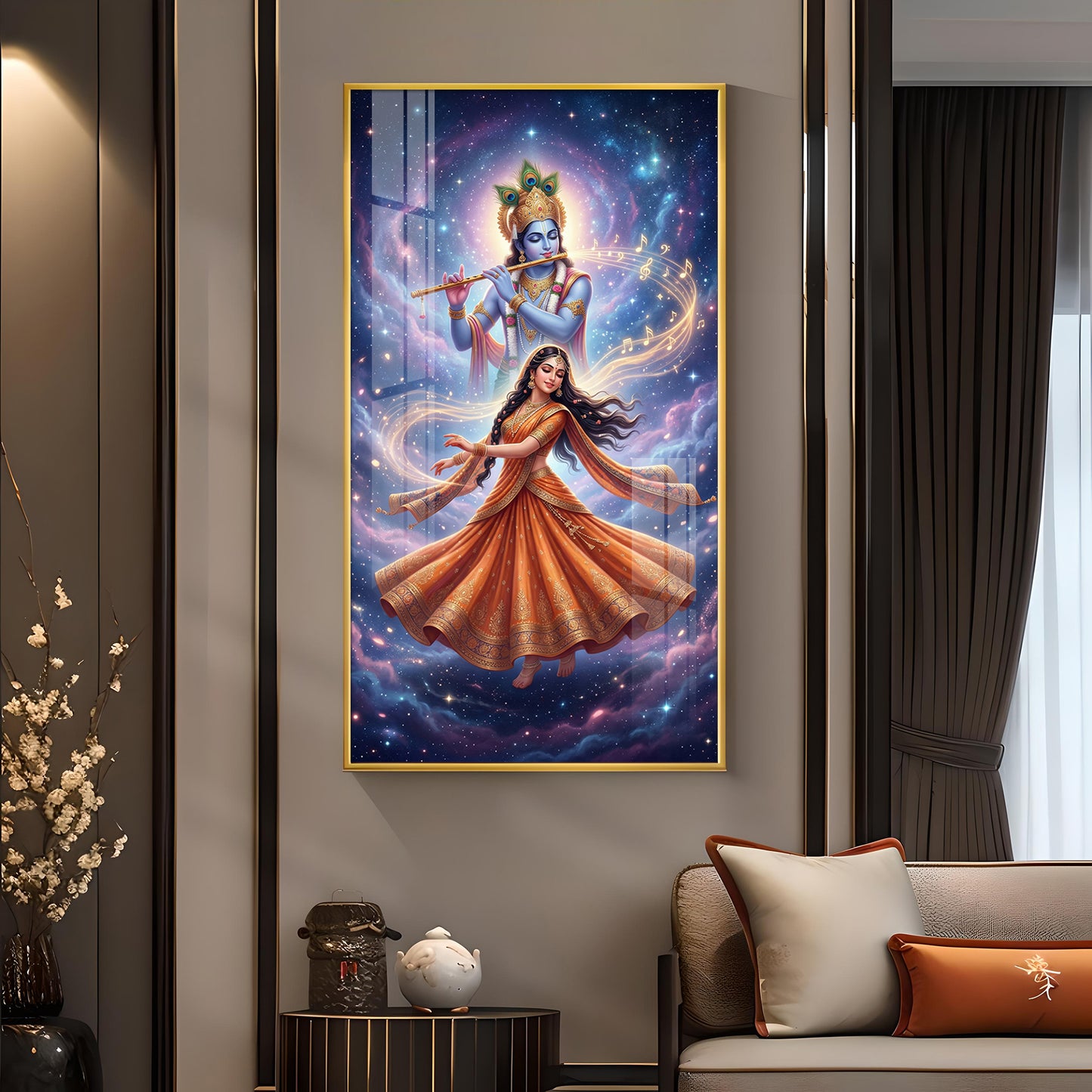 Meera Bai With Krishna Ji Glass Finish Vertical Wall Art