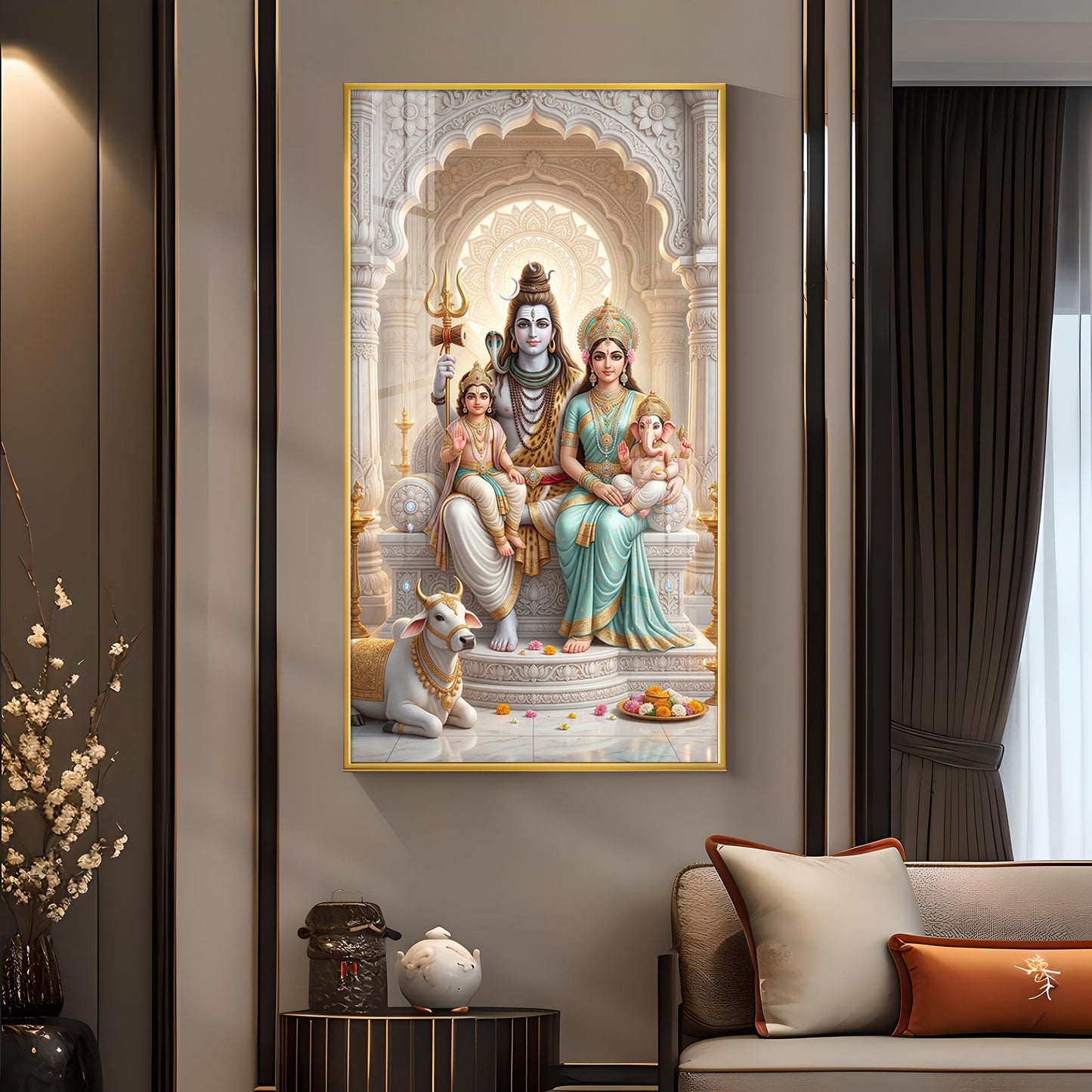 Shiva Parivar Glass Finish Vertical Wall Art