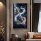 Flute With Peacock Feathers Glass Finish Vertical Wall Art