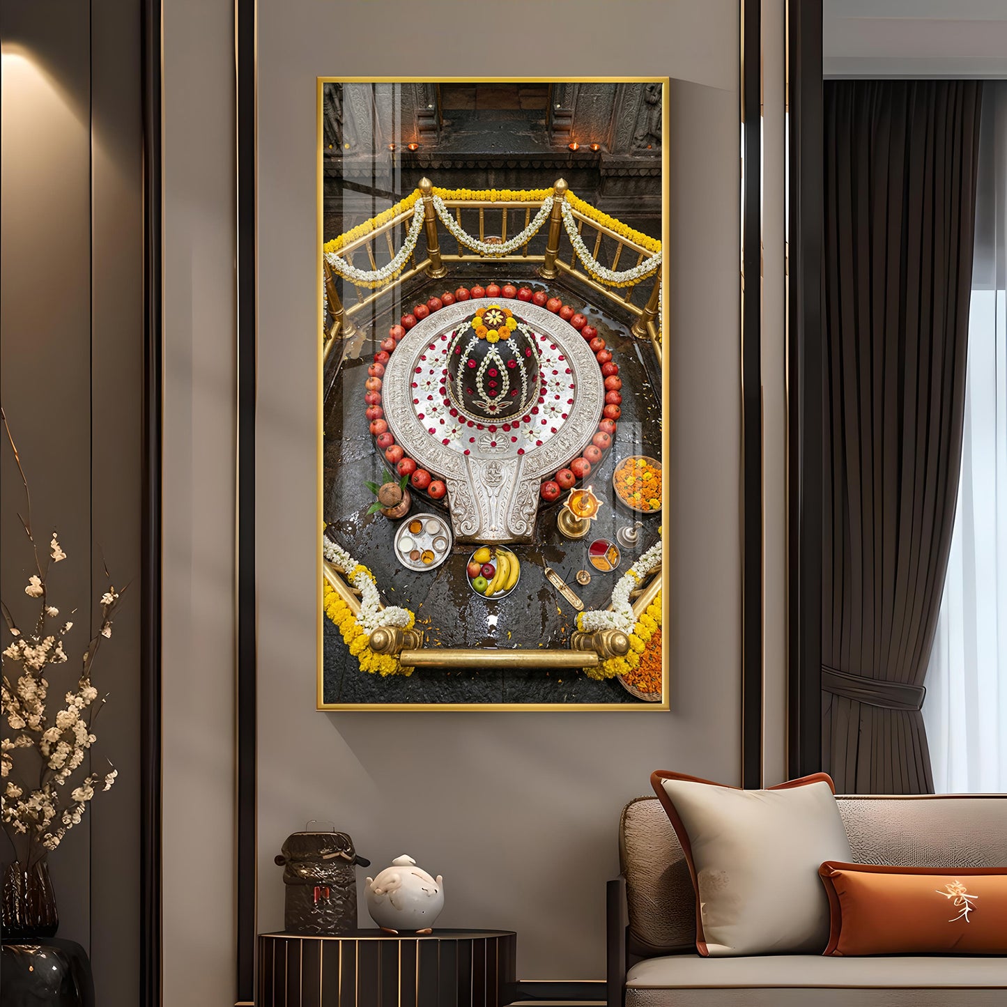 Divine Bhimashankar Jyotirlinga Glass Finish Vertical Wall Art