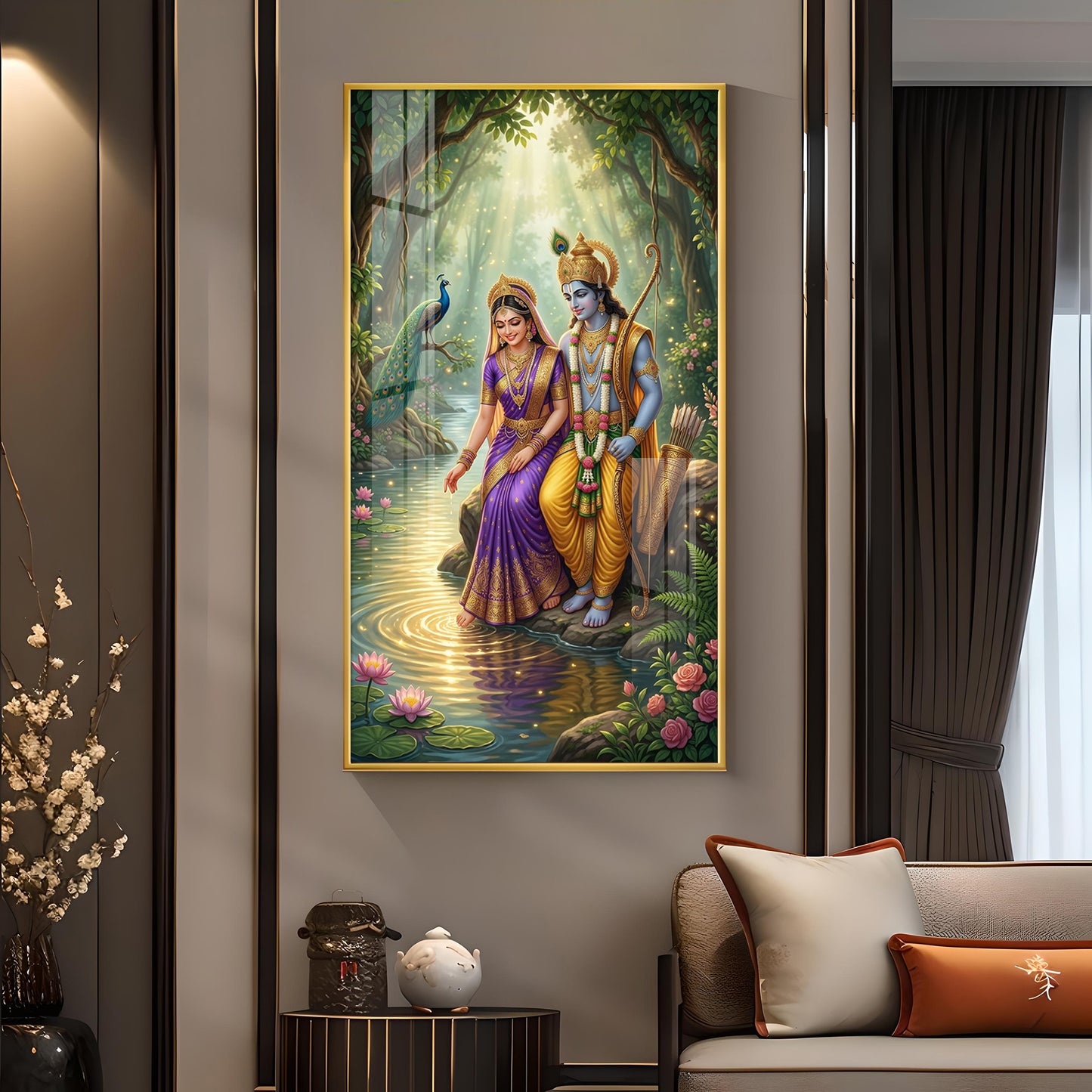Radha Rani With Krishna Glass Finish Vertical Wall Art