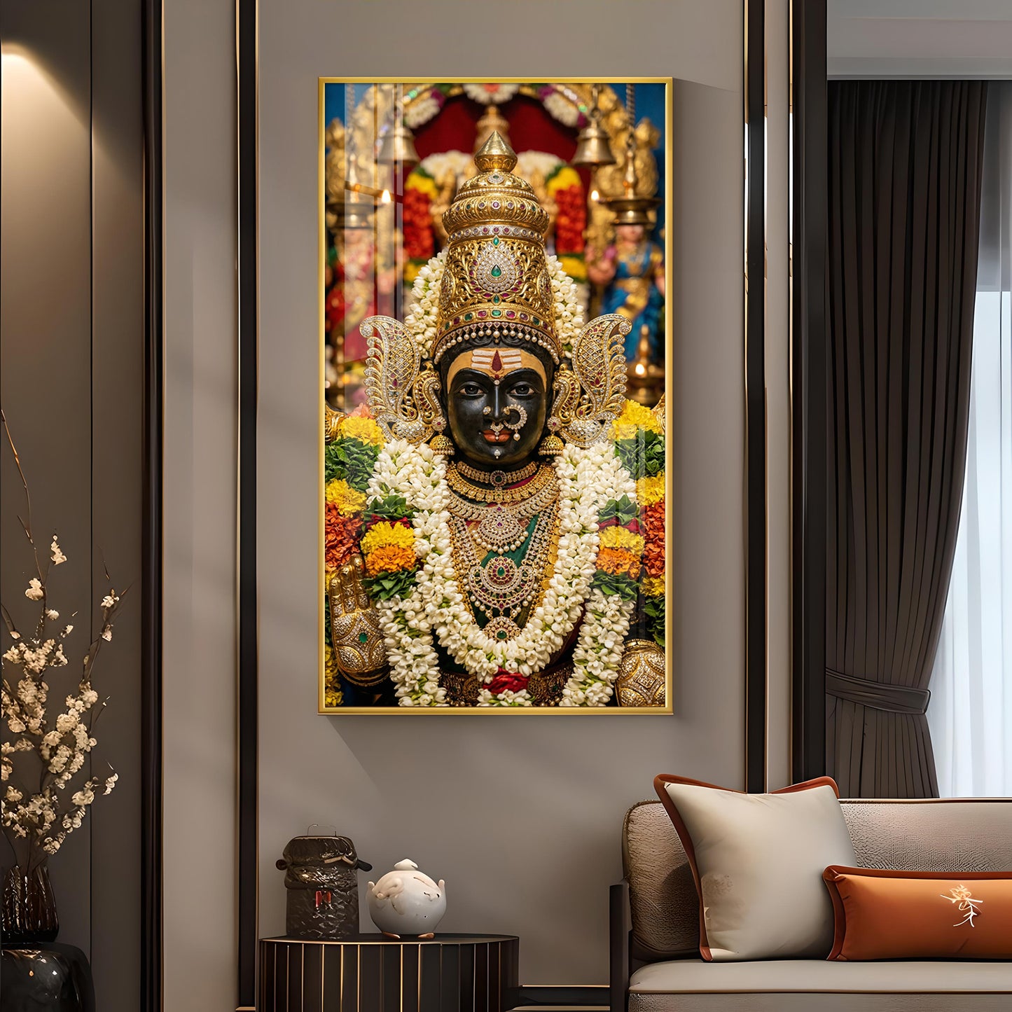 Goddess Chowdeshwari Amman Glass Finish Vertical Wall Art