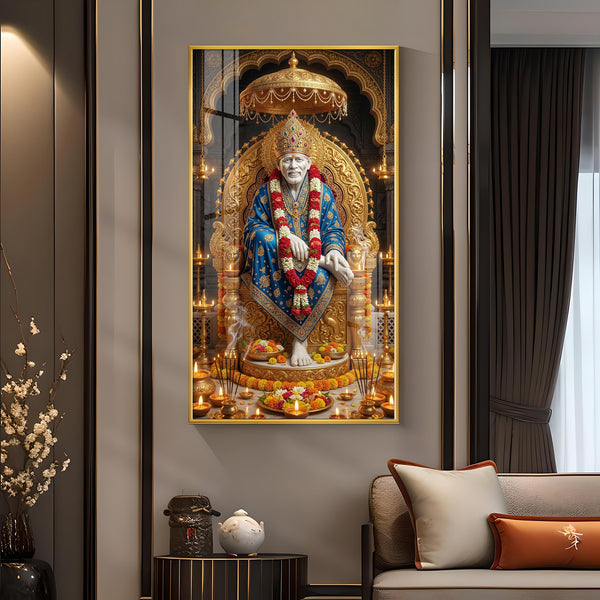 Shridi Sai Baba Glass Finish Vertical Wall Art
