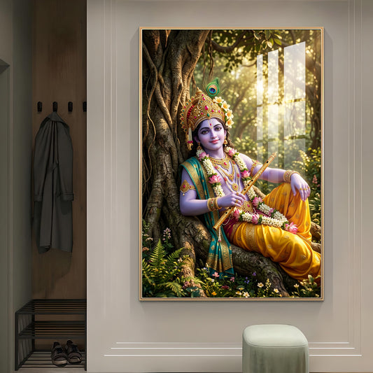 Shree Krishna Ji Glass Finish Vertical Wall Art