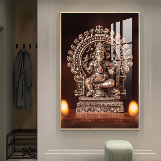 Divine Ganpati Bappa Glass Finish Vertical Wall Art