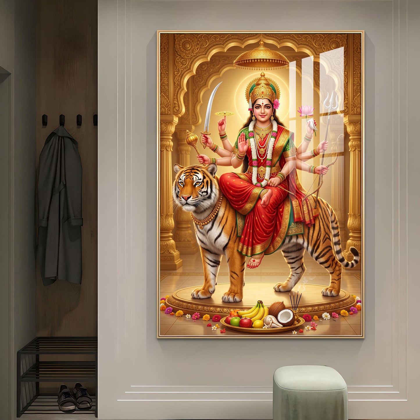 Sherawali Maa Glass Finish Vertical Wall Art