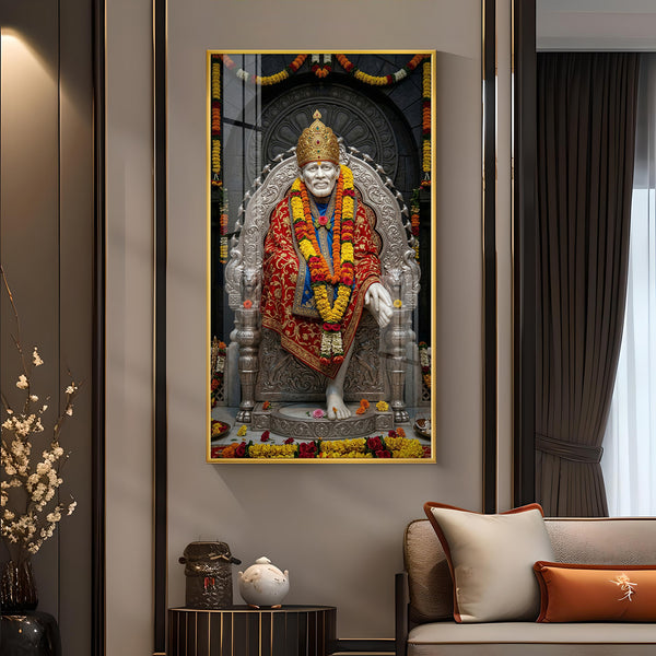 Sai Baba Blessings Glass Finish Vertical Wall Art