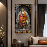 Sai Baba Blessings Glass Finish Vertical Wall Art