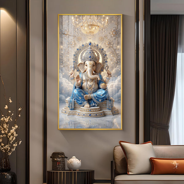 Shri Ganesh Ji Glass Finish Vertical Wall Art