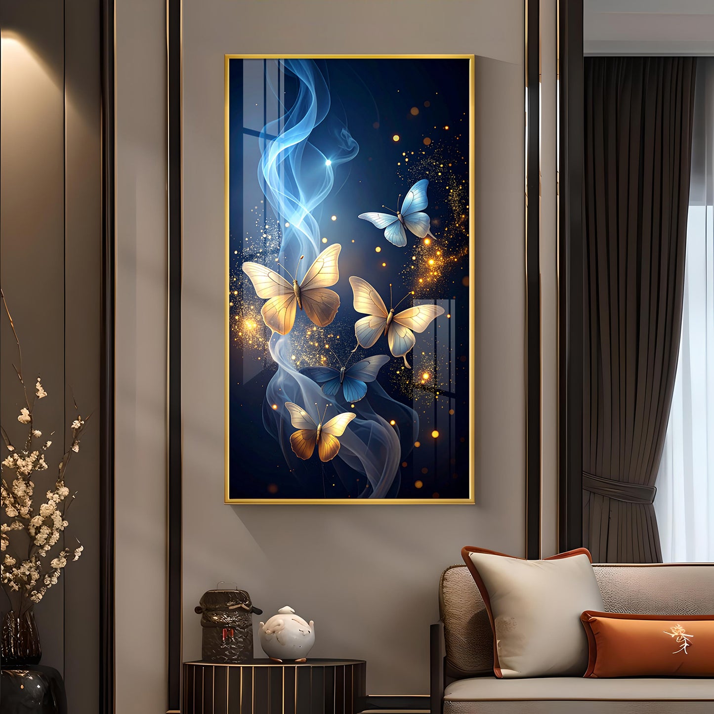 Cosmic Butterflies Glass Finish Vertical Wall Art