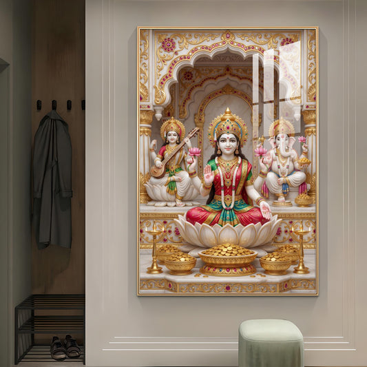 Religious Maa Laxmi Glass Finish Vertical Wall Art