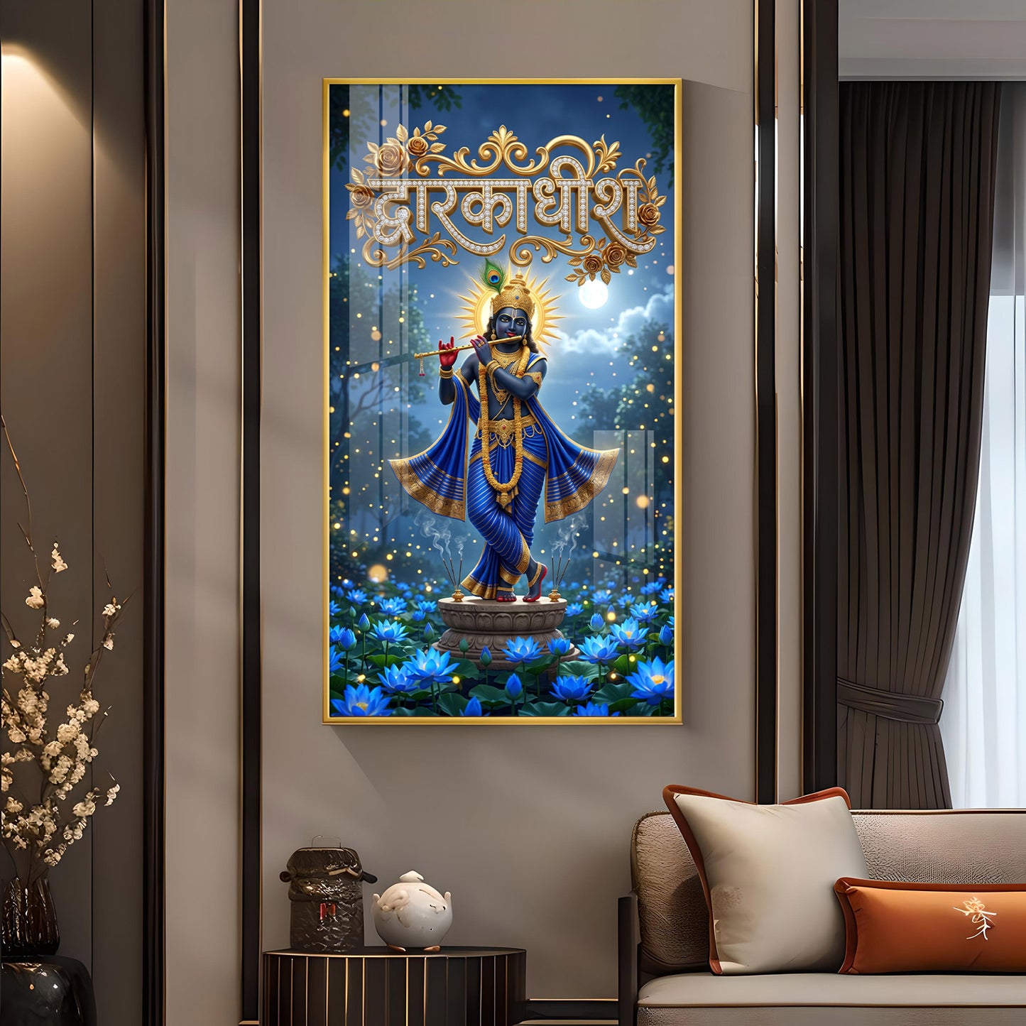 Lord Dwarkadhish Glass Finish Vertical Wall Art