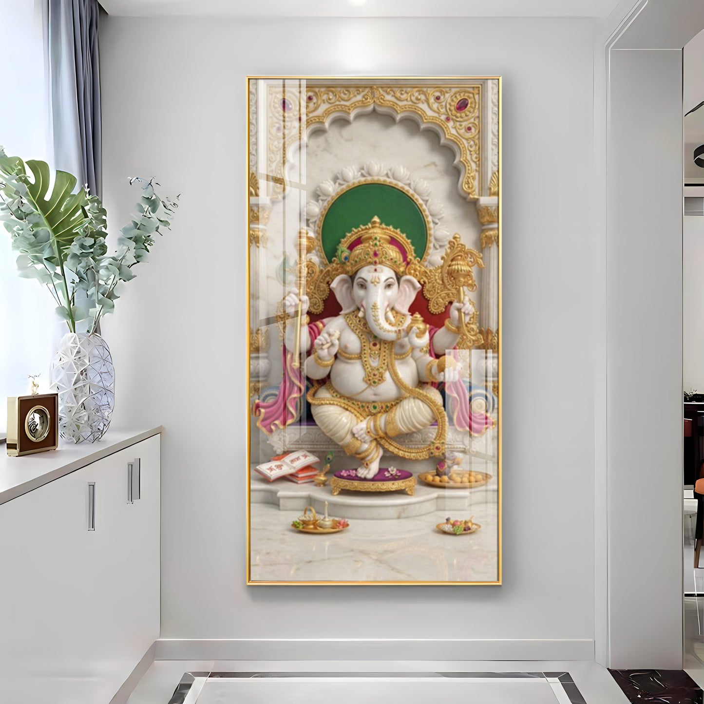 Lord Shree Ganesha Glass Finish Vertical Wall Art