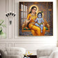 Little Kanha With Yashoda Maa Glass Finish Square Wall Art