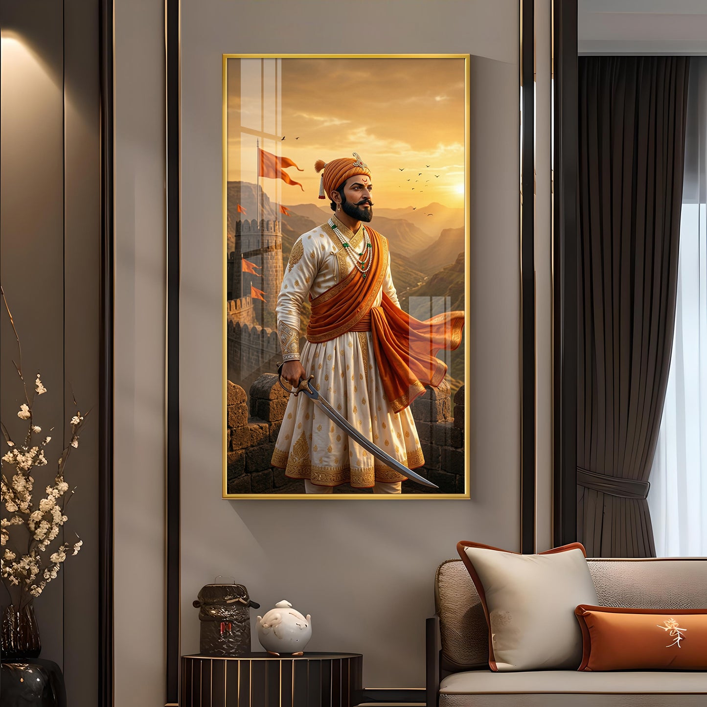 Shivaji Maharaj Warrior Spirit Glass Finish Vertical Wall Art
