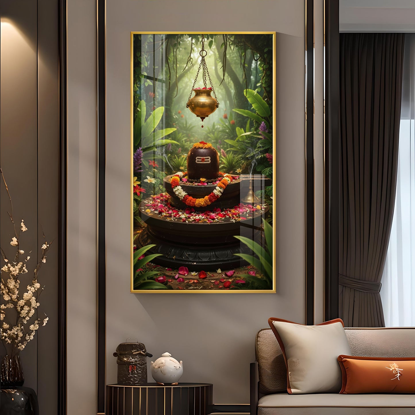 Shiv Shankar Glass Finish Vertical Wall Art
