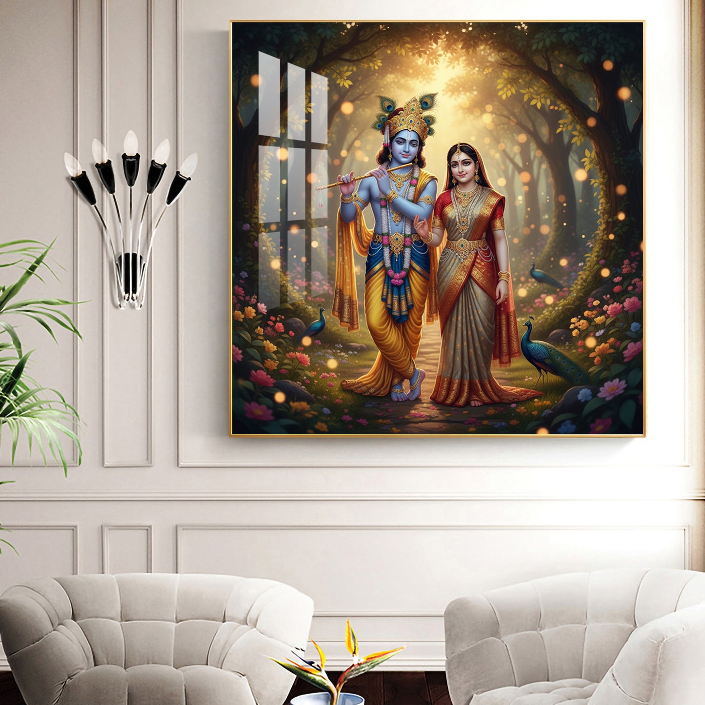 Jai Shree Radhe Krishna Glass Finish Square Wall Art