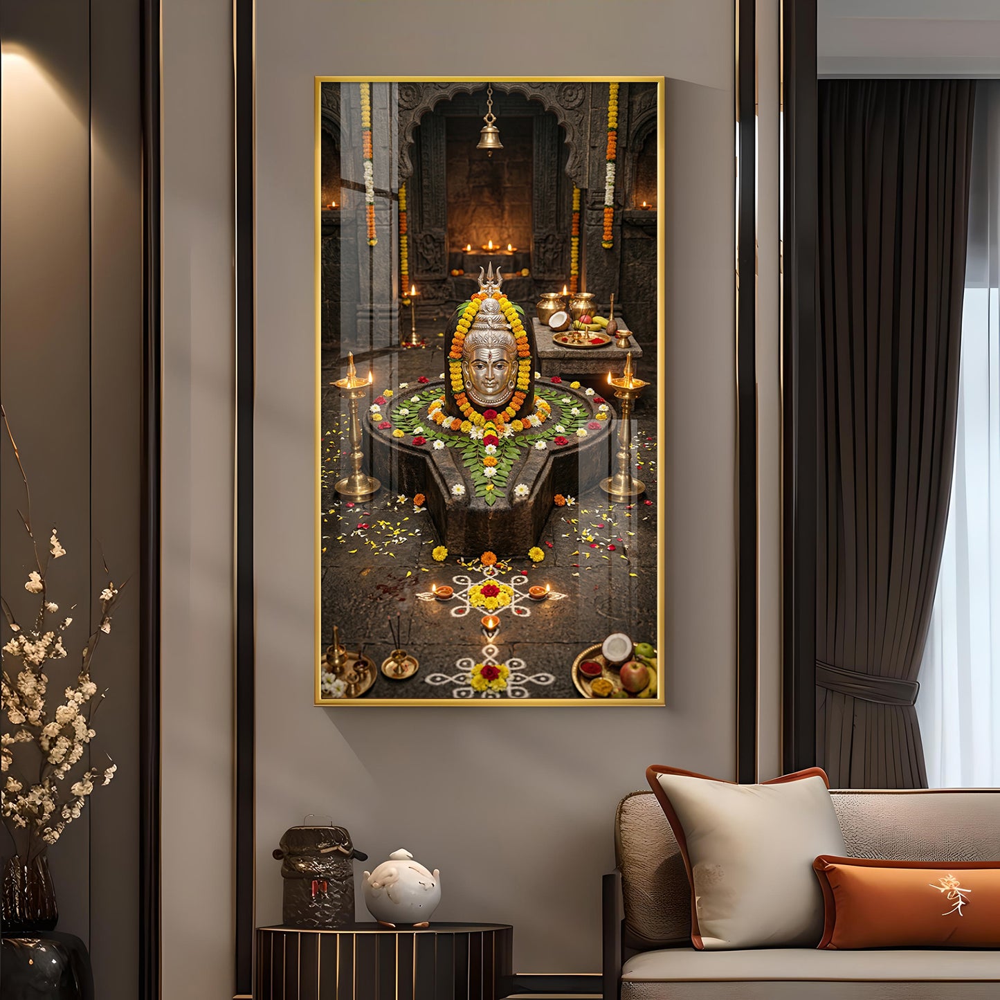 Divine Trimbakeshwar Jyotirlinga Glass Finish Vertical Wall Art