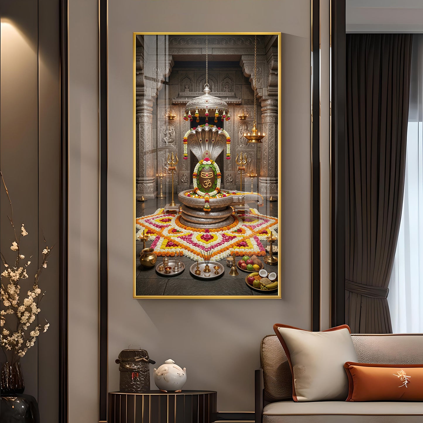 Divine Omkareshwar Jyotirlinga Glass Finish Vertical Wall Art