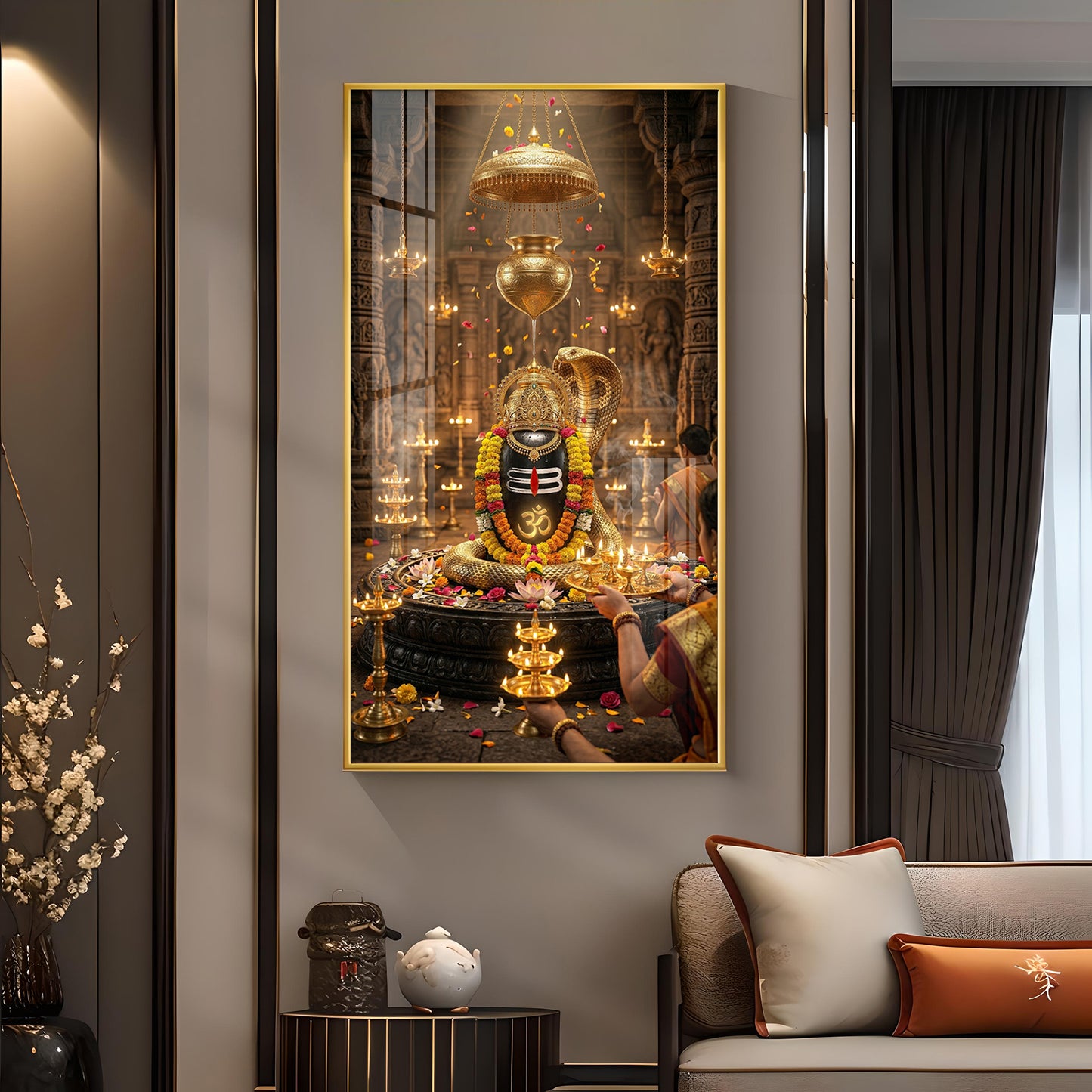 Jai Shiv Shankar Glass Finish Vertical Wall Art