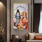 Hindu Deity Family Glass Finish Vertical Wall Art