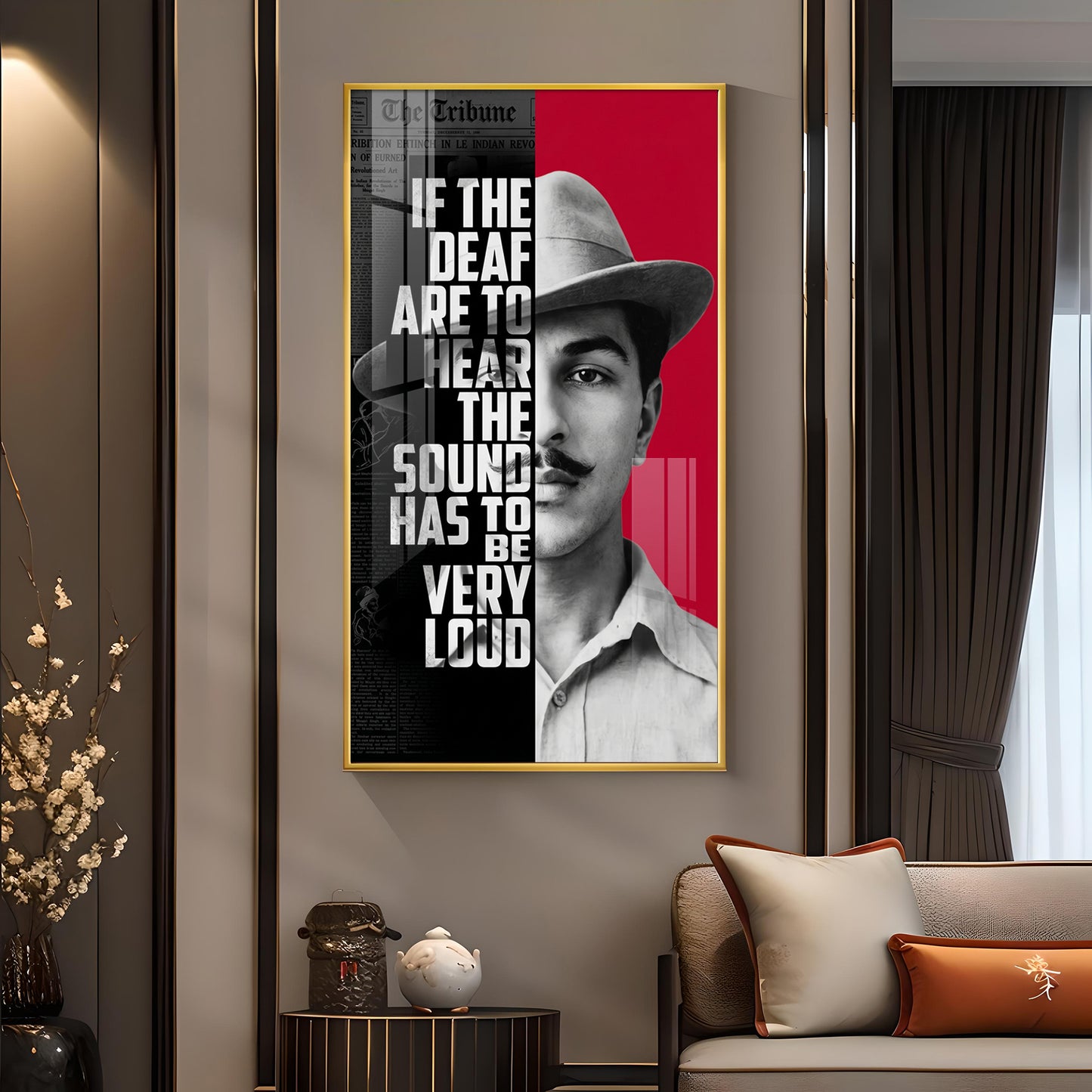 Bhagat Singh Glass Finish Vertical Wall Art